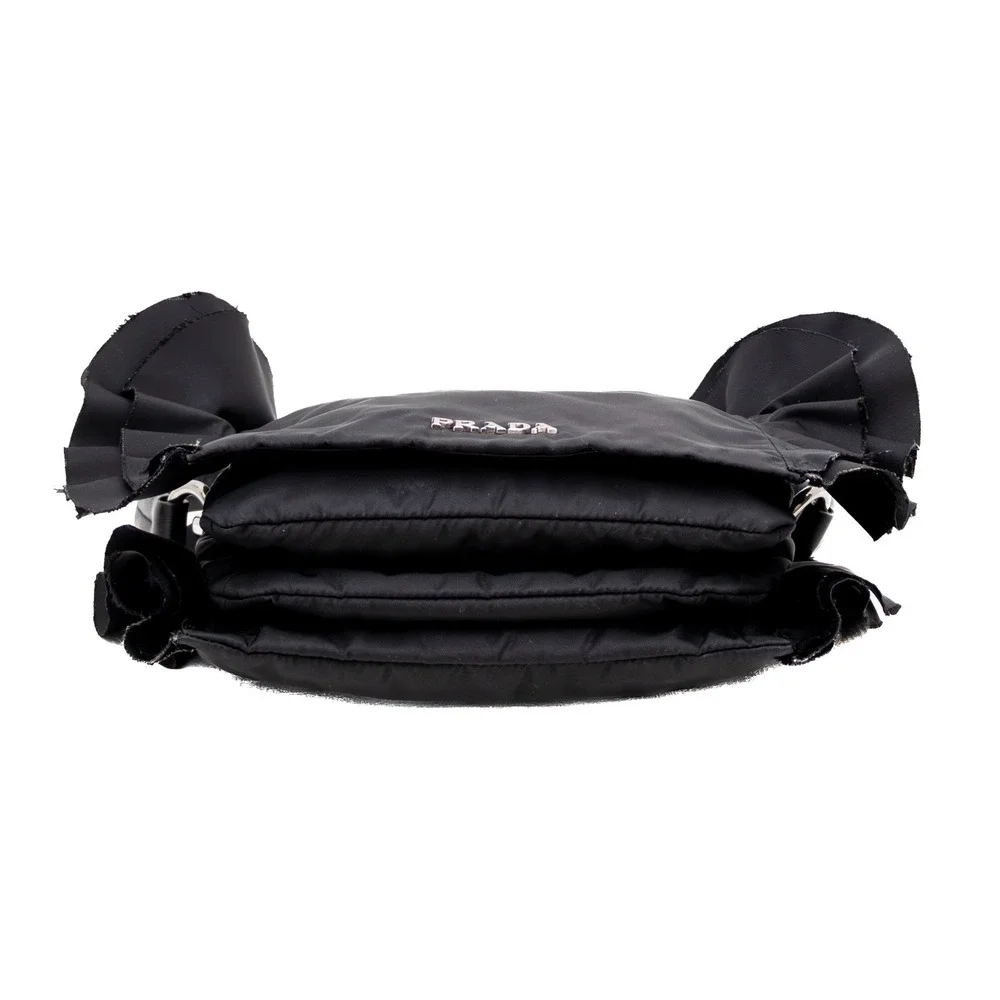 Authentic Women's Prada Tessuto‎ Black Nylon Ruffle Shoulder Bag